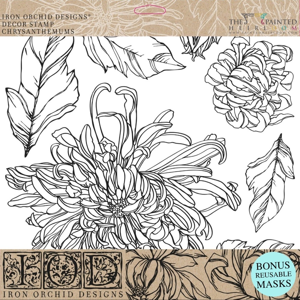 Iron Orchid Designs Chrysanthemums Decor Stamps New with Tags RETIRED